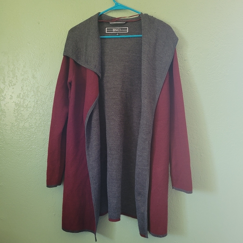 BNCI Burgundy & Grey Open Hooded Cardigan Size M - Picture 2 of 7